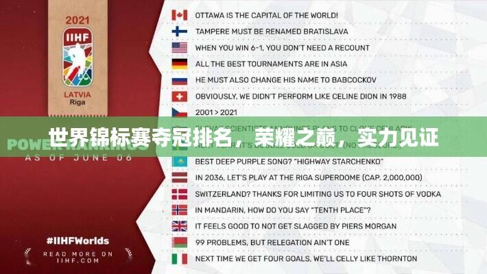 世界锦标赛夺冠排名，荣耀之巅，实力见证